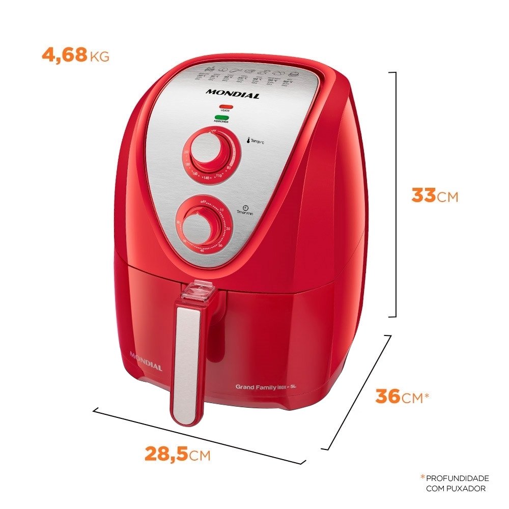 Fritadeira Air Fryer Mondial AFN-50-RI 5 Litros 1900W Vermelho/Inox, 110V