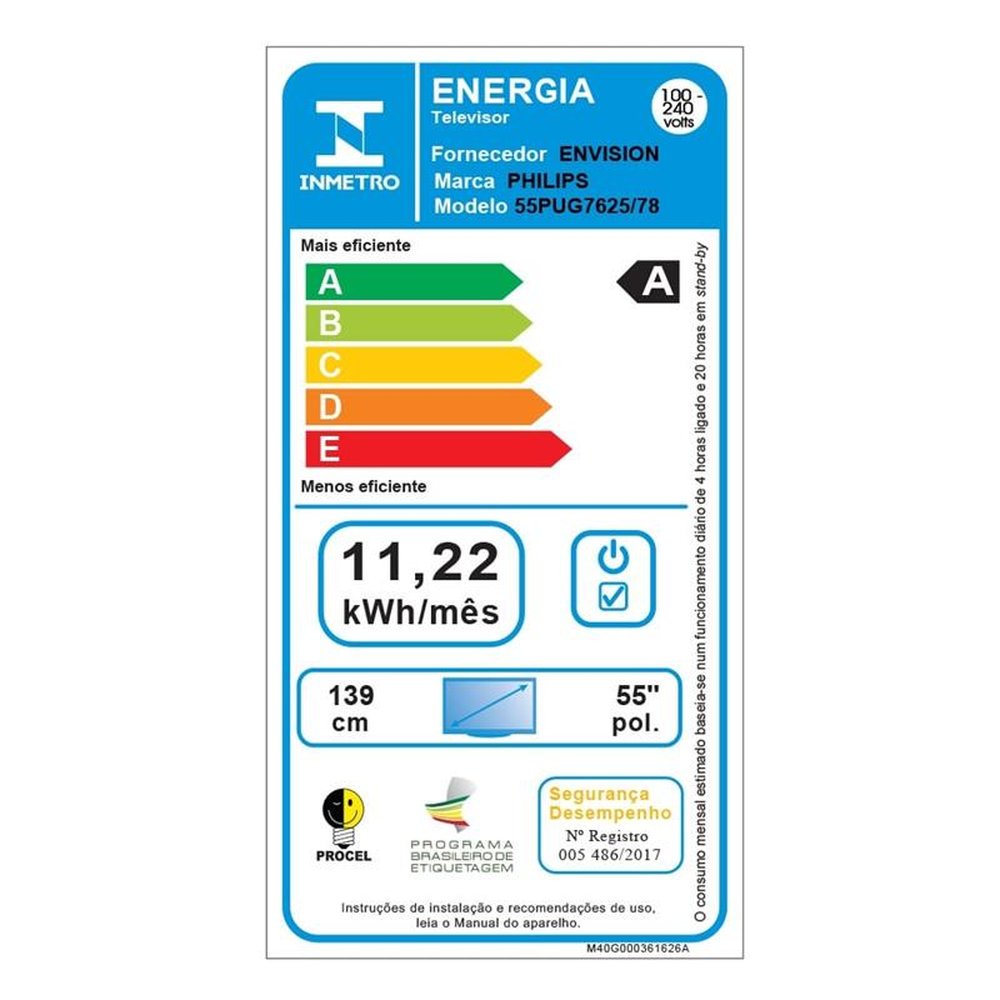 Smart TV LCD LED 55" Philips 55PUG7625/78, 4K UHD com Wi-Fi, 2 USB, 3 HDMI, Bluetooth, HDR10+, 60Hz