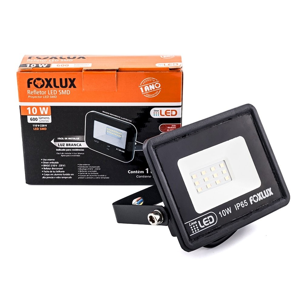Refletor Foxlux Led 10W 6,5K 30000H Preto