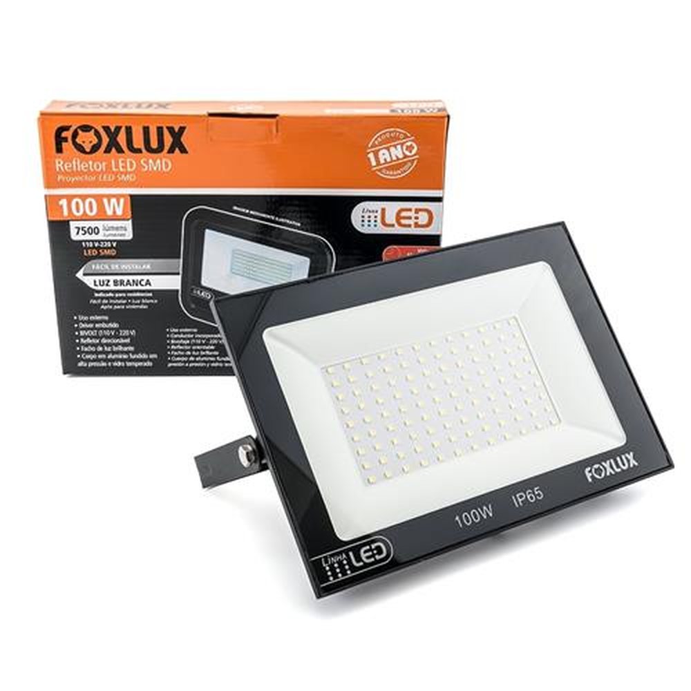 Refletor Foxlux Led 100W 6,5K 30000H Preto