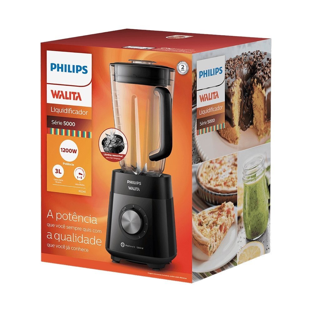 Liquidificador Walita Serie 5000 RI2240/91 - Copo San, 5 Velocidades, 1200W, 3 Litros, Preto, 220V