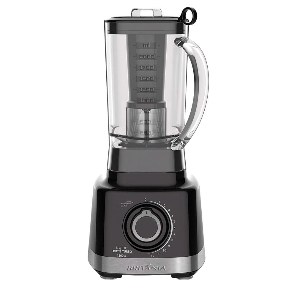 Liquidificador Britânia BLQ1300P Turbo, com Filtro, Copo de Plástico, 12 velocidades + Pulsar, 1200W, Preto, 110V