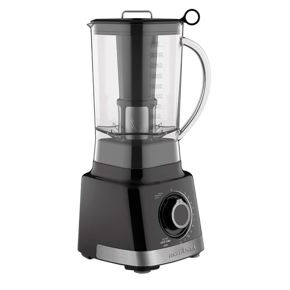 Liquidificador Britânia BLQ1300P Turbo, com Filtro, Copo de Plástico, 12 velocidades + Pulsar, 1200W, Preto, 110V