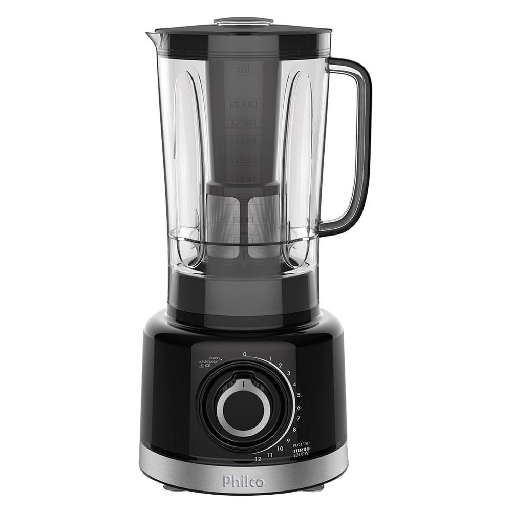 Liquidificador Philco PLQ1550P Turbo com Filtro - Copo de Plástico, 12 Velocidades, 1200W, Preto 110V
