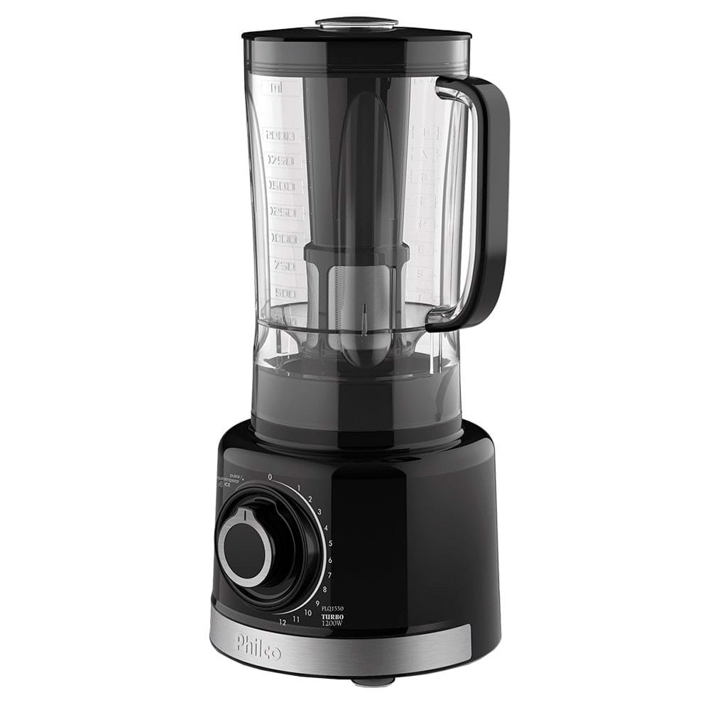 Liquidificador Philco PLQ1550P Turbo com Filtro - Copo de Plástico, 12 Velocidades, 1200W, Preto 110V
