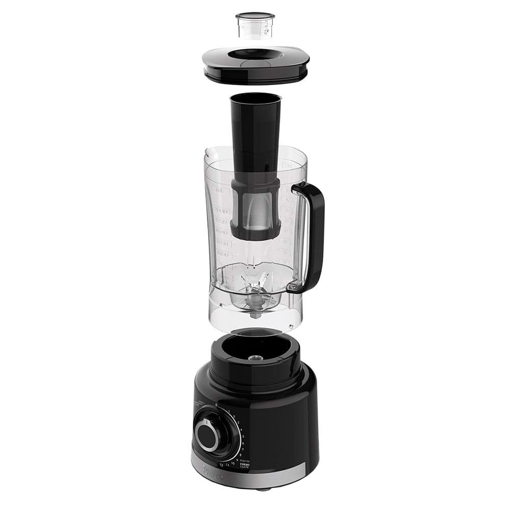 Liquidificador Philco PLQ1550P Turbo com Filtro - Copo de Plástico, 12 Velocidades, 1200W, Preto 110V