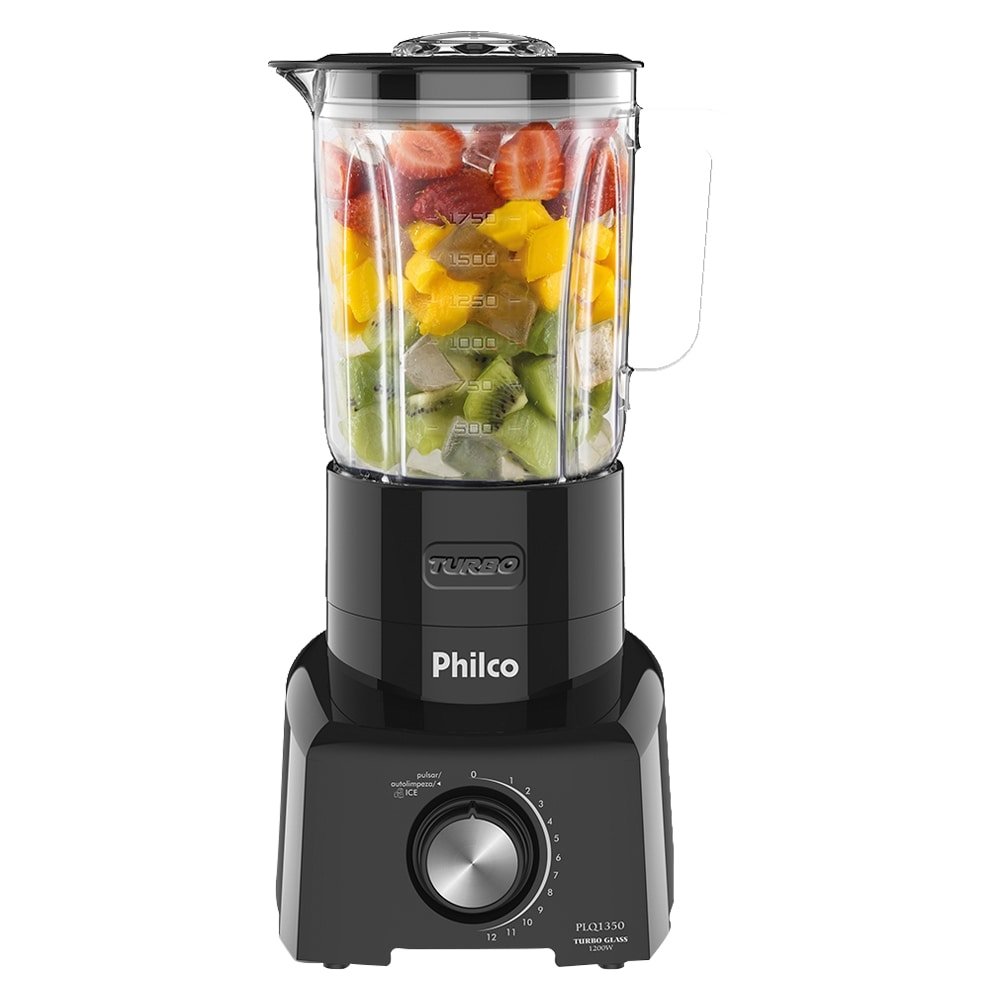 Liquidificador Philco PLQ1350 - Copo de Vidro, 12 Velocidades + Pulsar, 1200W, Preto, 110V