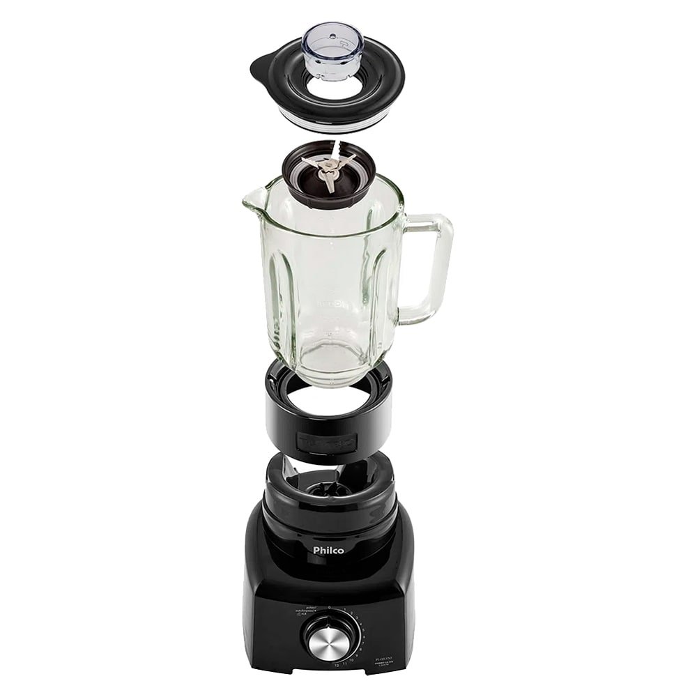 Liquidificador Philco PLQ1350 - Copo de Vidro, 12 Velocidades + Pulsar, 1200W, Preto, 110V