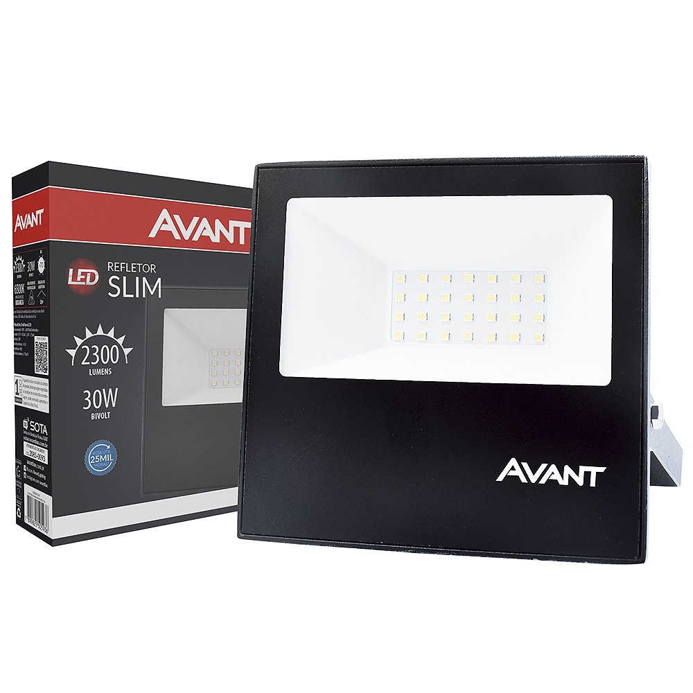 Refletor Avant LED 30W, Slim 6,5k, 2250 Lumens, Preto