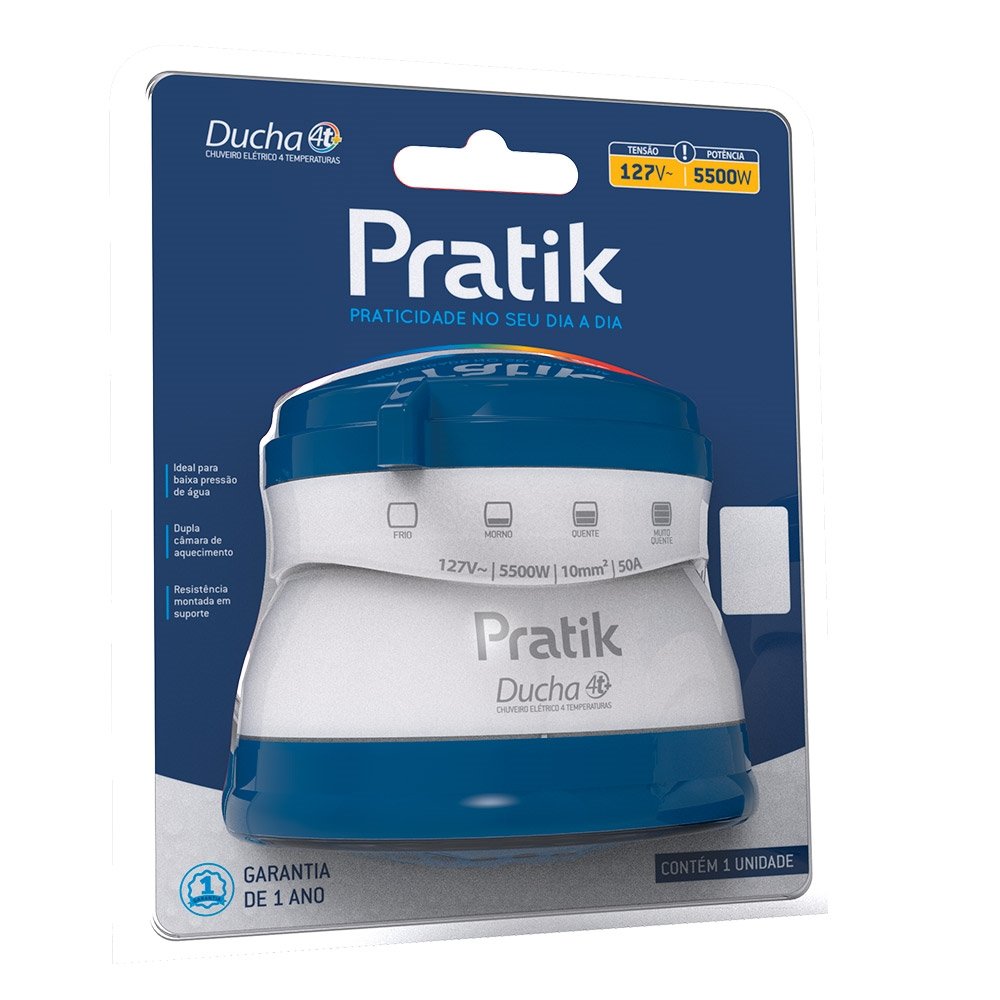 Chuveiro Ducha Pratik 4t+ 4 Temperaturas, 5500W, Branco/Azul, 110V