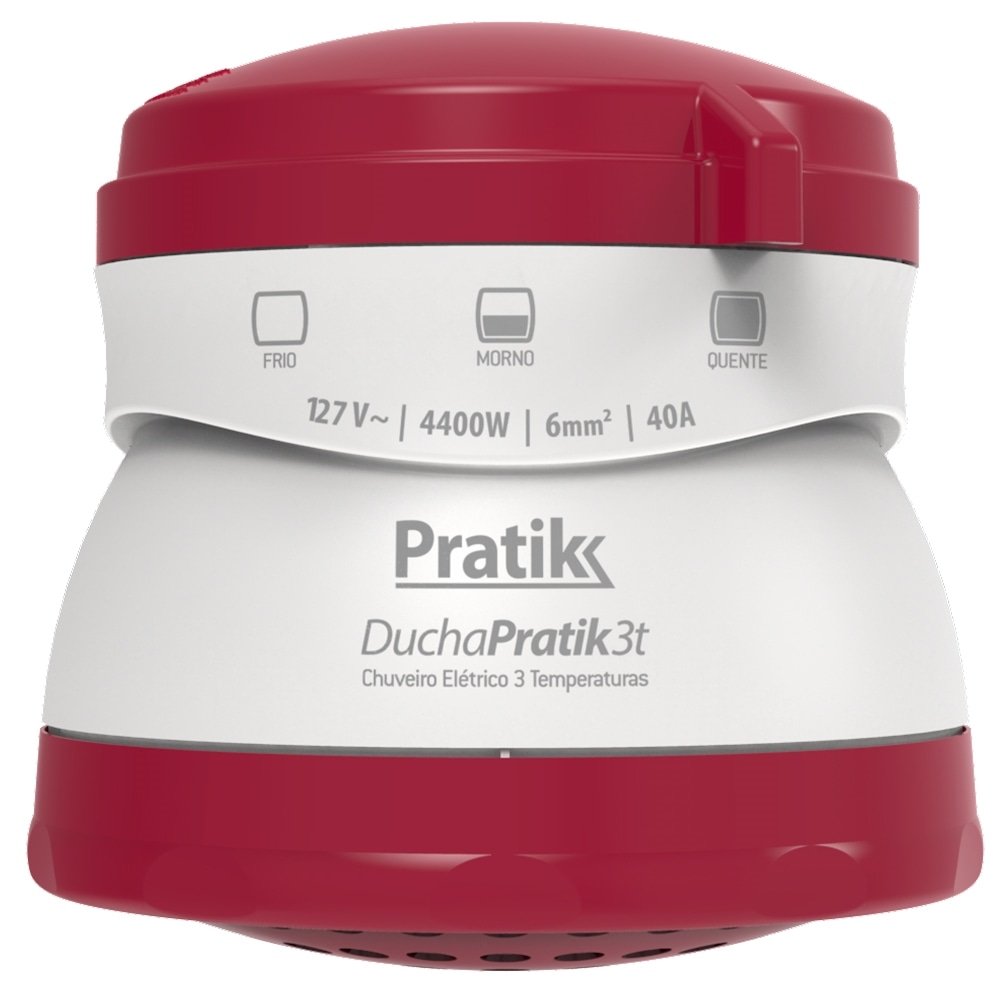 Chuveiro Ducha Pratik 3 Temperaturas, 4400W, Branco/Vinho, 110V