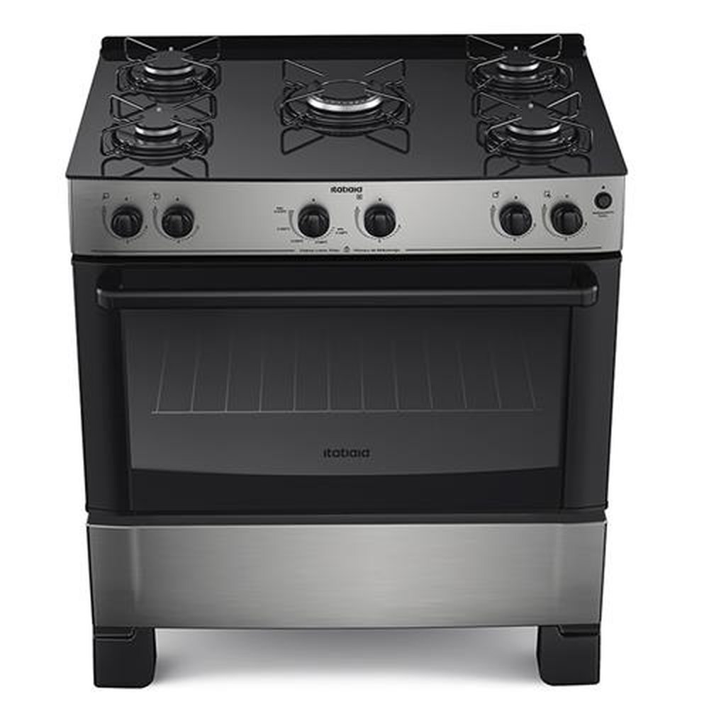 Fogão de Piso Itatiaia 5 Bocas Essencial, Mesa de Vidro, Acendimento Automático, Inox, Bivolt