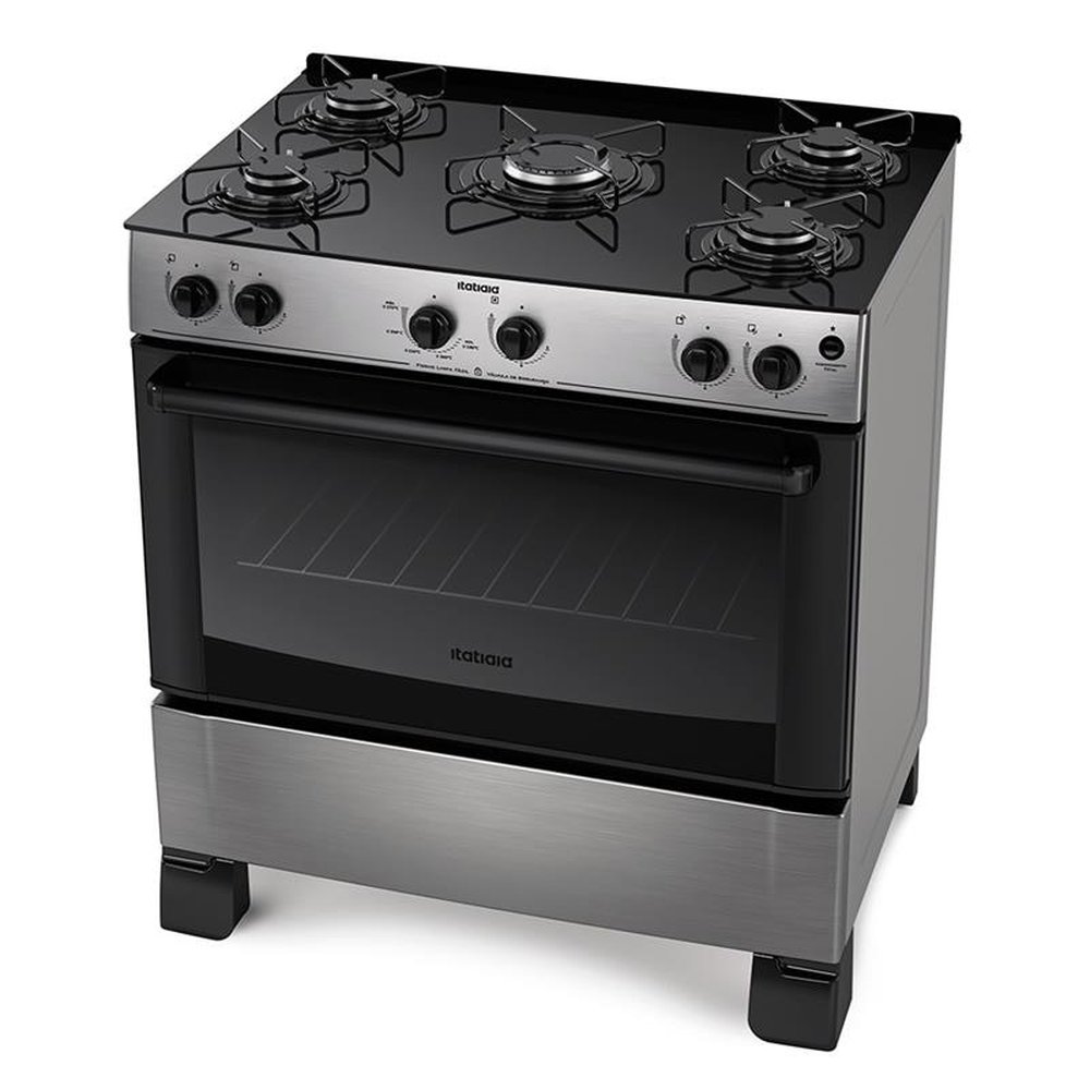 Fogão de Piso Itatiaia 5 Bocas Essencial, Mesa de Vidro, Acendimento Automático, Inox, Bivolt