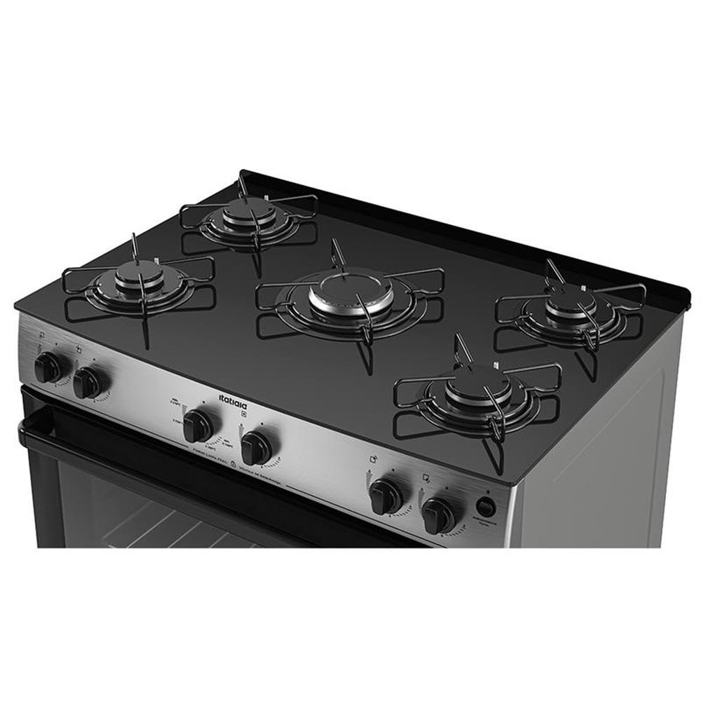 Fogão de Piso Itatiaia 5 Bocas Essencial, Mesa de Vidro, Acendimento Automático, Inox, Bivolt