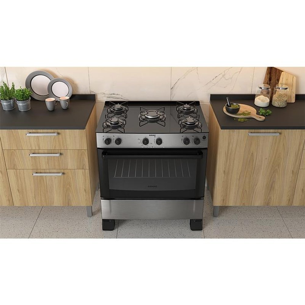Fogão de Piso Itatiaia 5 Bocas Essencial, Mesa de Vidro, Acendimento Automático, Inox, Bivolt