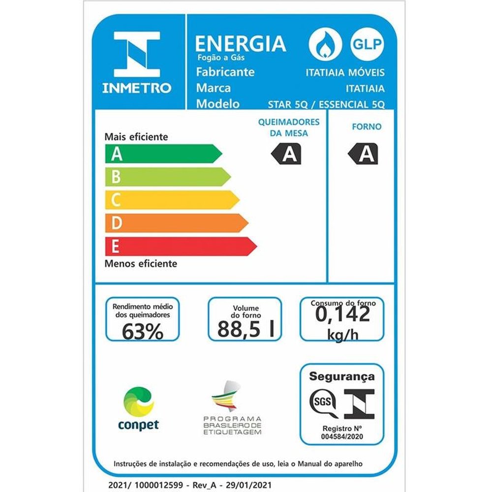 Fogão de Piso Itatiaia 5 Bocas Essencial, Mesa de Vidro, Acendimento Automático, Inox, Bivolt