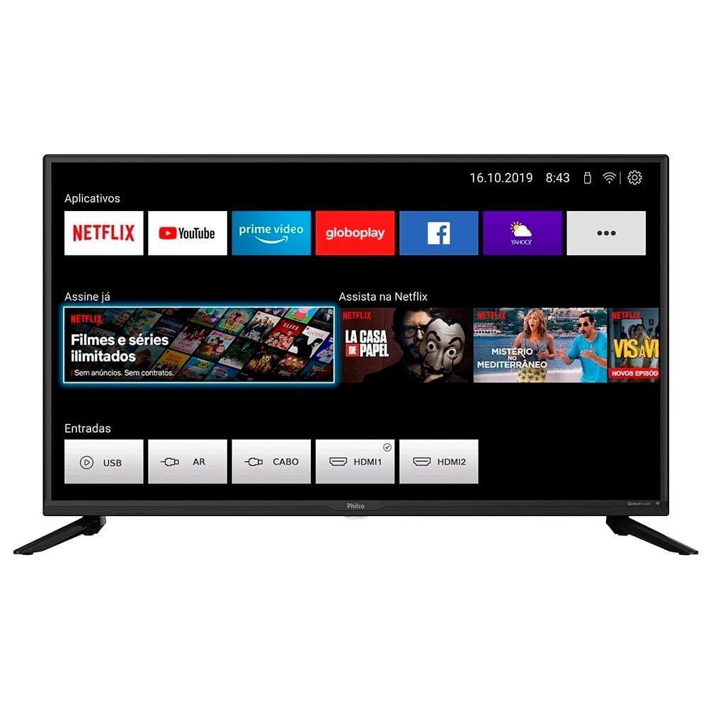 Smart TV LED 39" Philco TV39G65N5CH HD com Wi-Fi, 1 USB, 1 HDMI, Mídia Cast, Controle com Botão Netflix, 60Hz