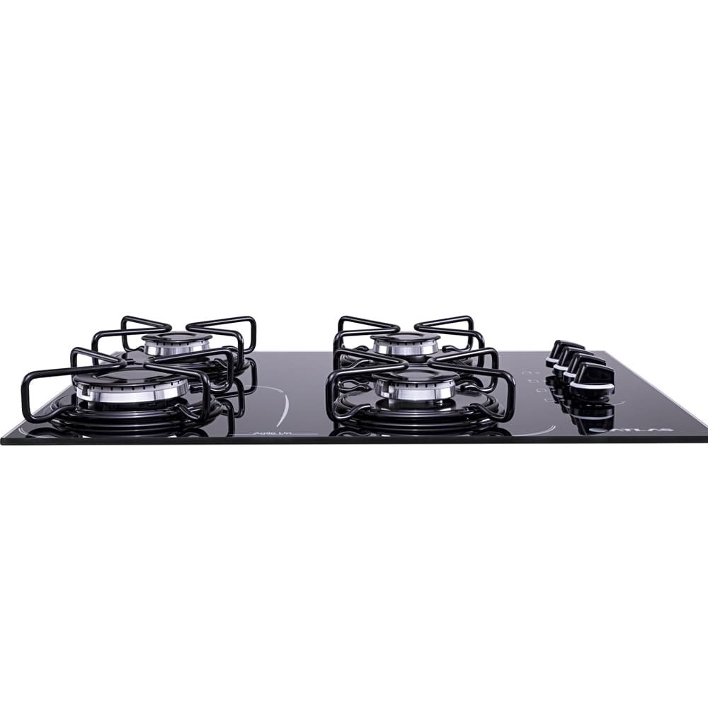Cooktop Atlas 4 Bocas Agile UP Glass | Mesa de Vidro, Acendimento Automático, Preto, Bivolt