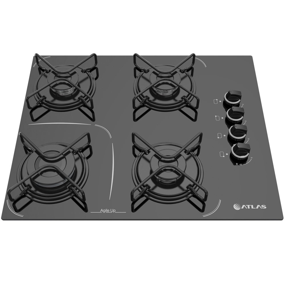 Cooktop Atlas 4 Bocas Agile UP Glass | Mesa de Vidro, Acendimento Automático, Preto, Bivolt