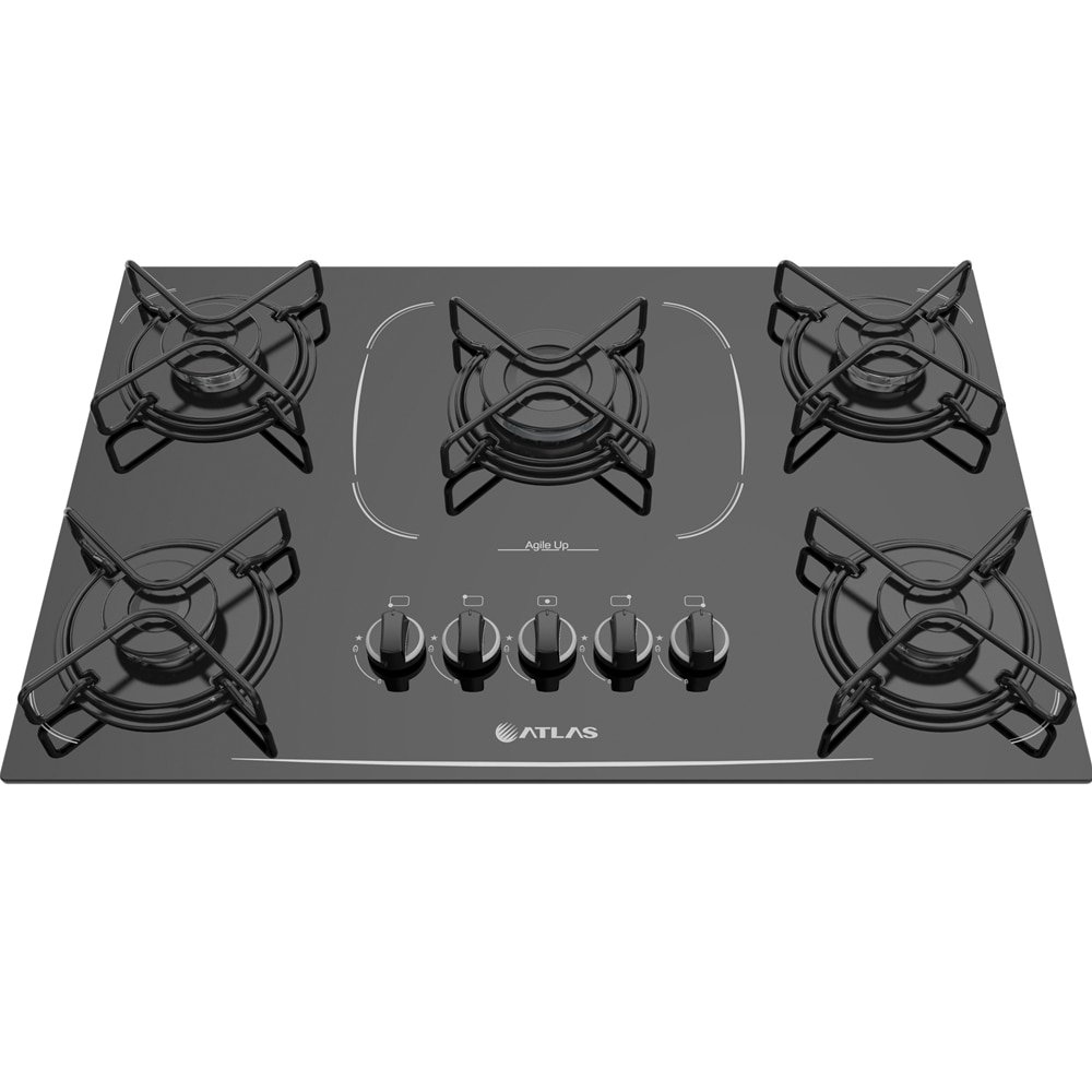 Cooktop Atlas 5 Bocas Agile UP Glass | Mesa de Vidro, Acendimento Automático, Preto, Bivolt