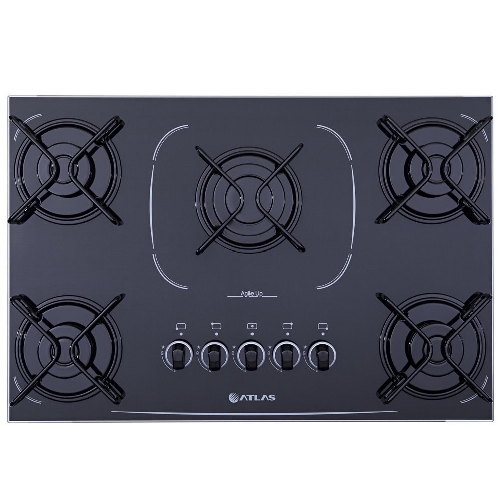 Cooktop Atlas 5 Bocas Agile UP Glass | Mesa de Vidro, Acendimento Automático, Preto, Bivolt