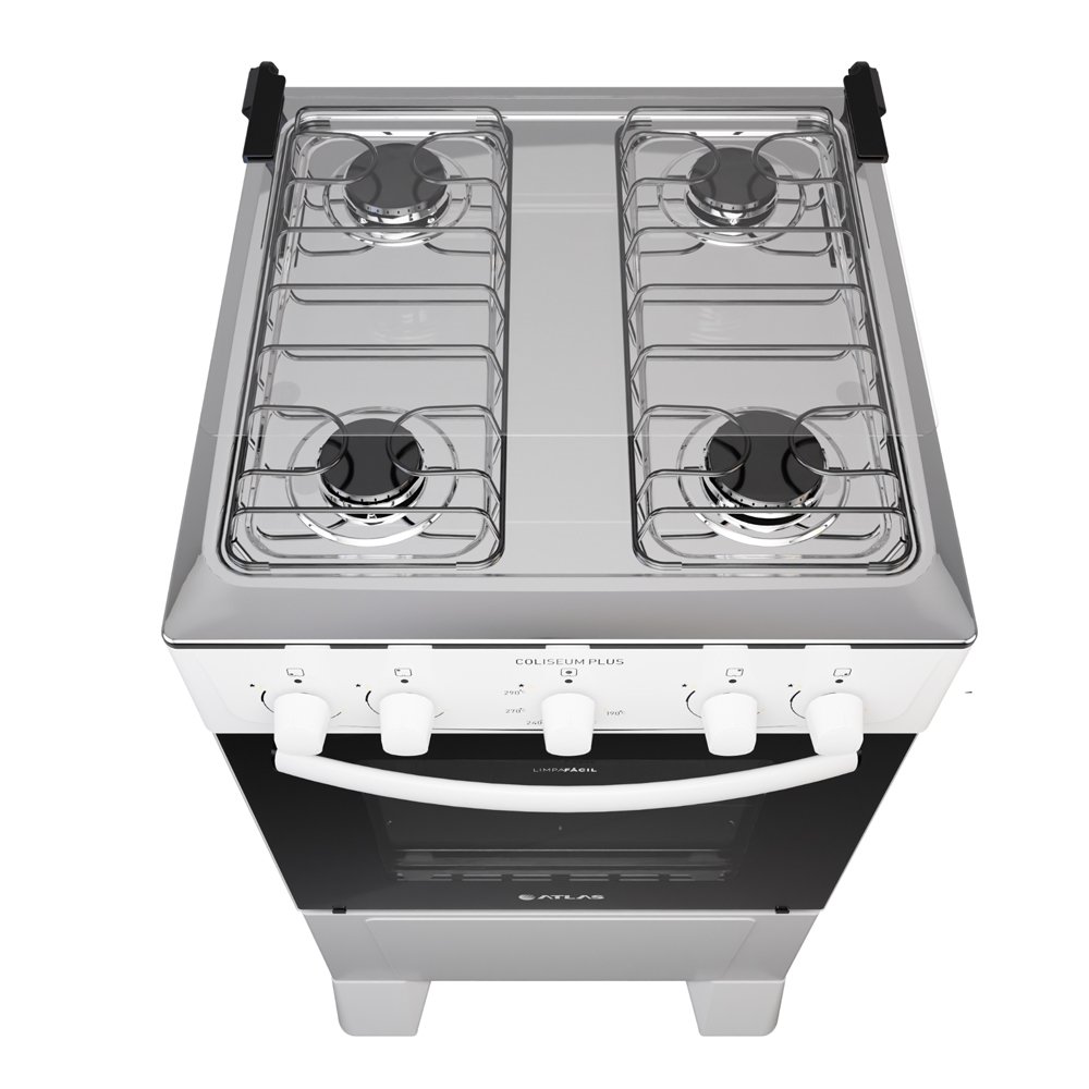 Fogão de Piso Atlas 4 Bocas Mônaco - Mesa de Inox, Acendimento Automático, Branco, Bivolt