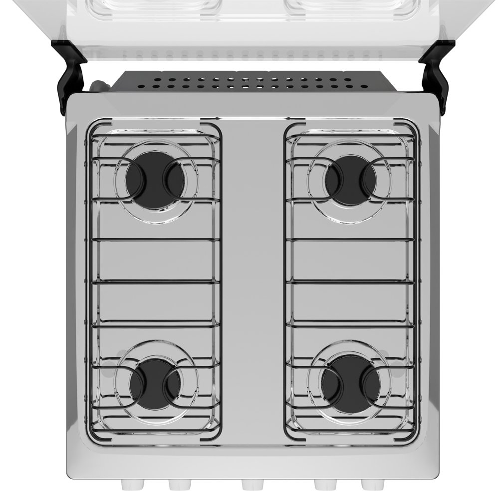 Fogão de Piso Atlas 4 Bocas Mônaco - Mesa de Inox, Acendimento Automático, Branco, Bivolt