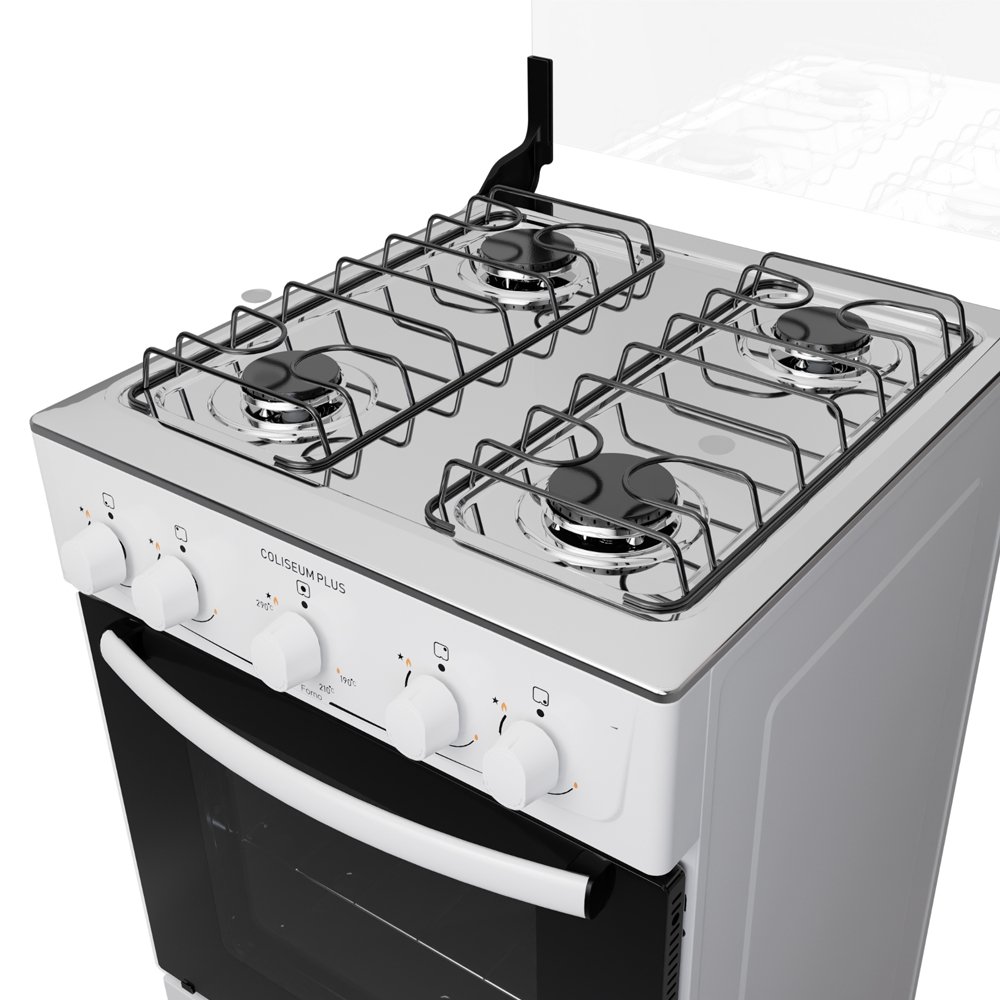 Fogão de Piso Atlas 4 Bocas Mônaco - Mesa de Inox, Acendimento Automático, Branco, Bivolt