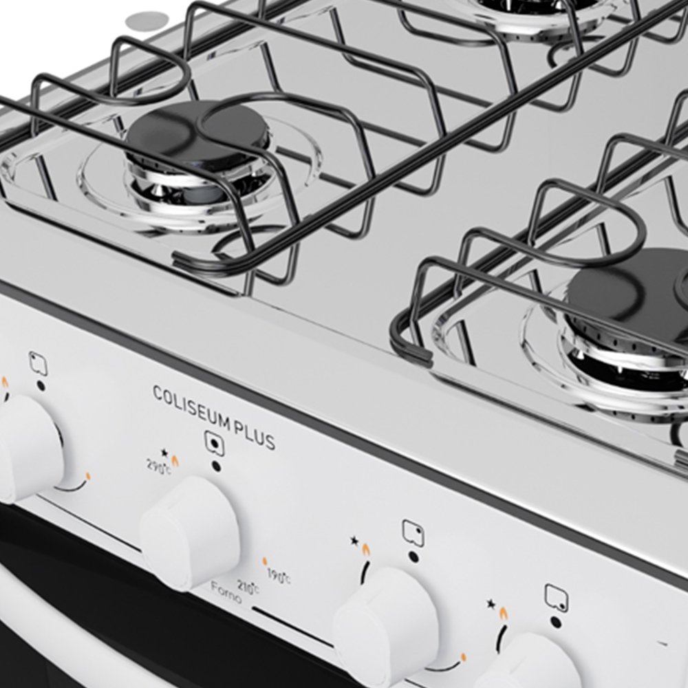 Fogão de Piso Atlas 4 Bocas Mônaco - Mesa de Inox, Acendimento Automático, Branco, Bivolt