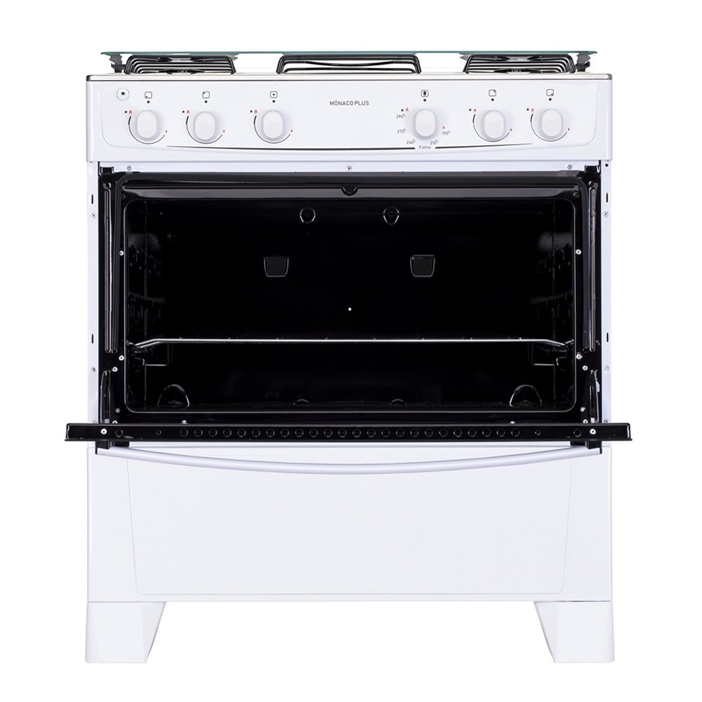Fogão de Piso Atlas 5 Bocas Mônaco Plus - Mesa de Inox, Acendimento Automático, Branco, Bivolt