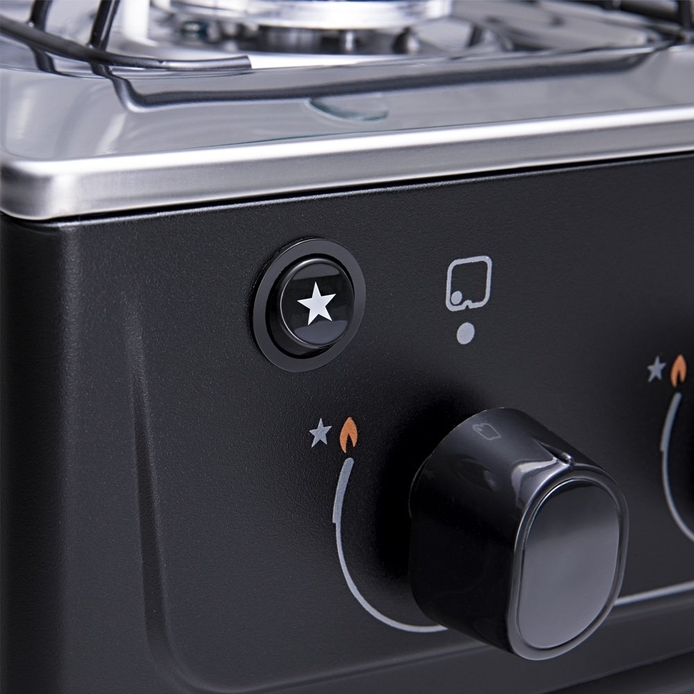 Fogão de Piso Atlas 5 Bocas Mônaco Plus - Mesa de Inox, Acendimento Automático, Preto, Bivolt