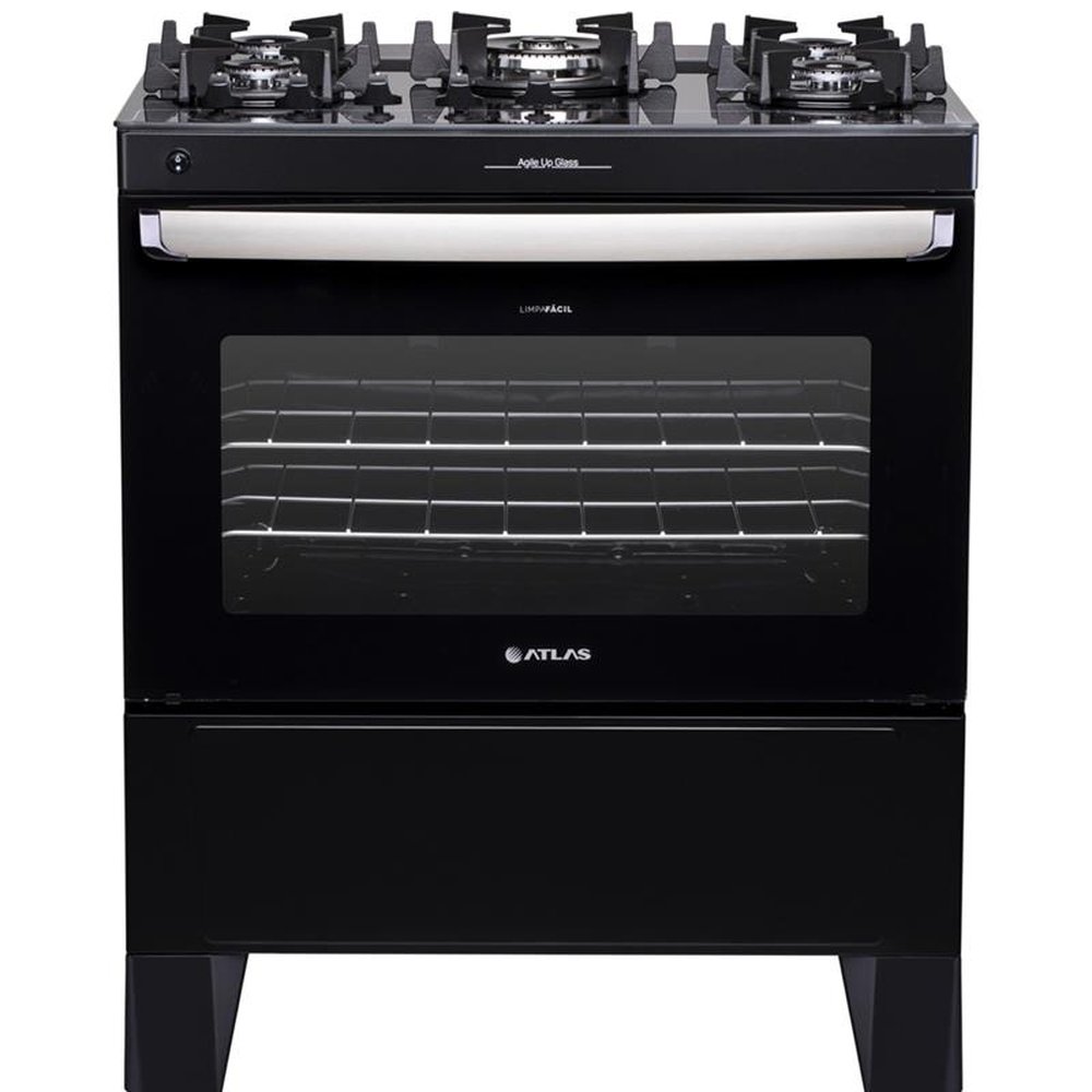Fogão de Piso Atlas 5 Bocas Agile UP Glass, Mesa de Vidro, Acendimento Automático, Preto, Bivolt