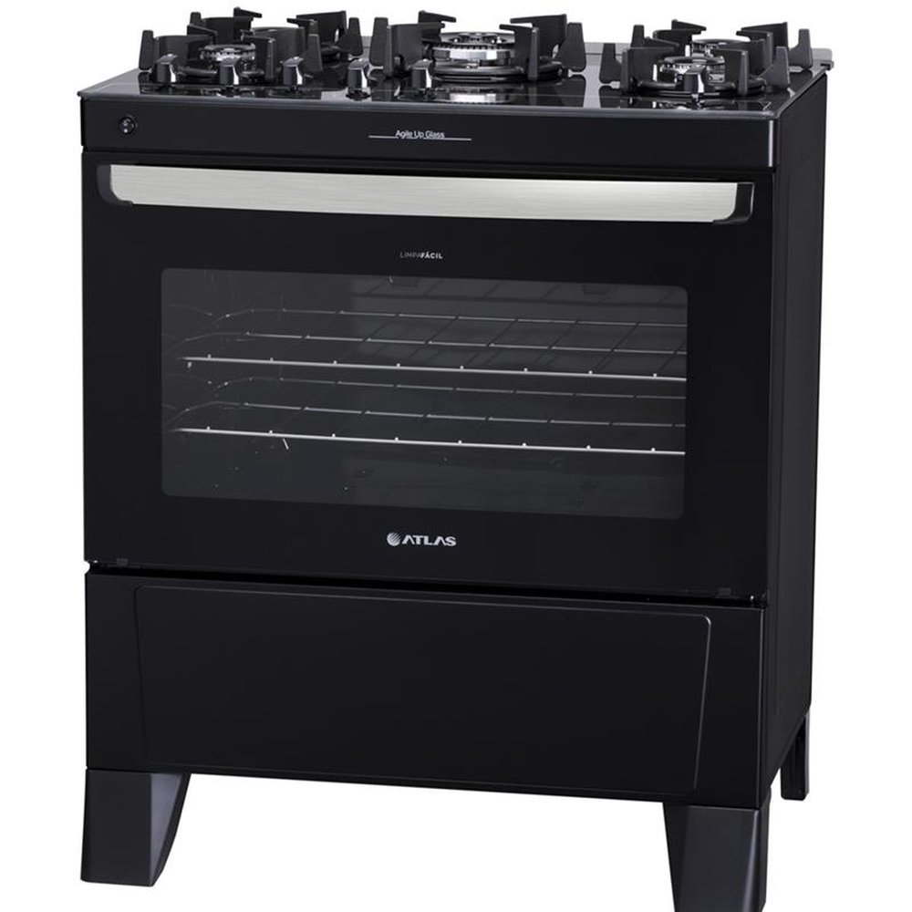 Fogão de Piso Atlas 5 Bocas Agile UP Glass, Mesa de Vidro, Acendimento Automático, Preto, Bivolt