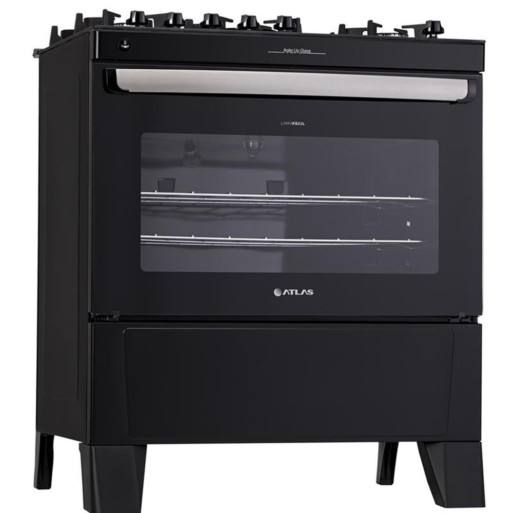 Fogão de Piso Atlas 5 Bocas Agile UP Glass, Mesa de Vidro, Acendimento Automático, Preto, Bivolt