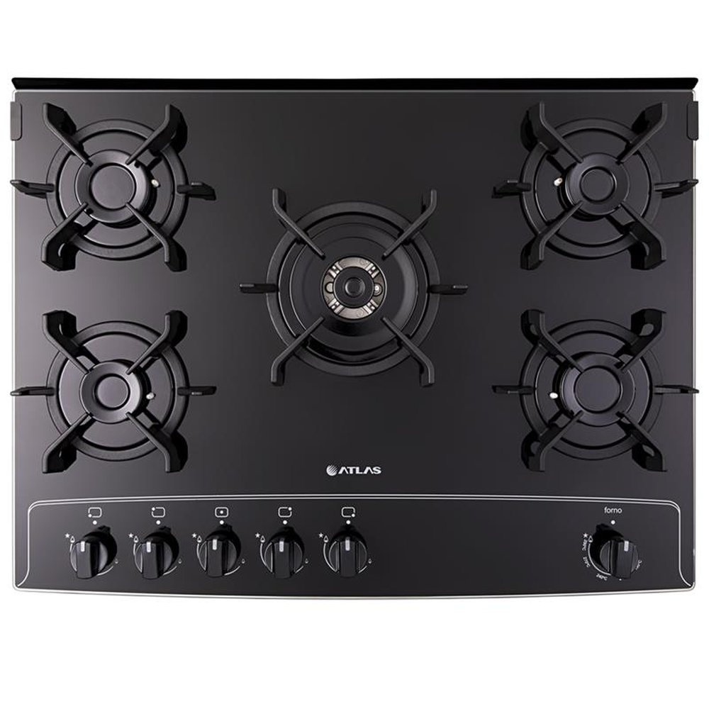 Fogão de Piso Atlas 5 Bocas Agile UP Glass, Mesa de Vidro, Acendimento Automático, Preto, Bivolt