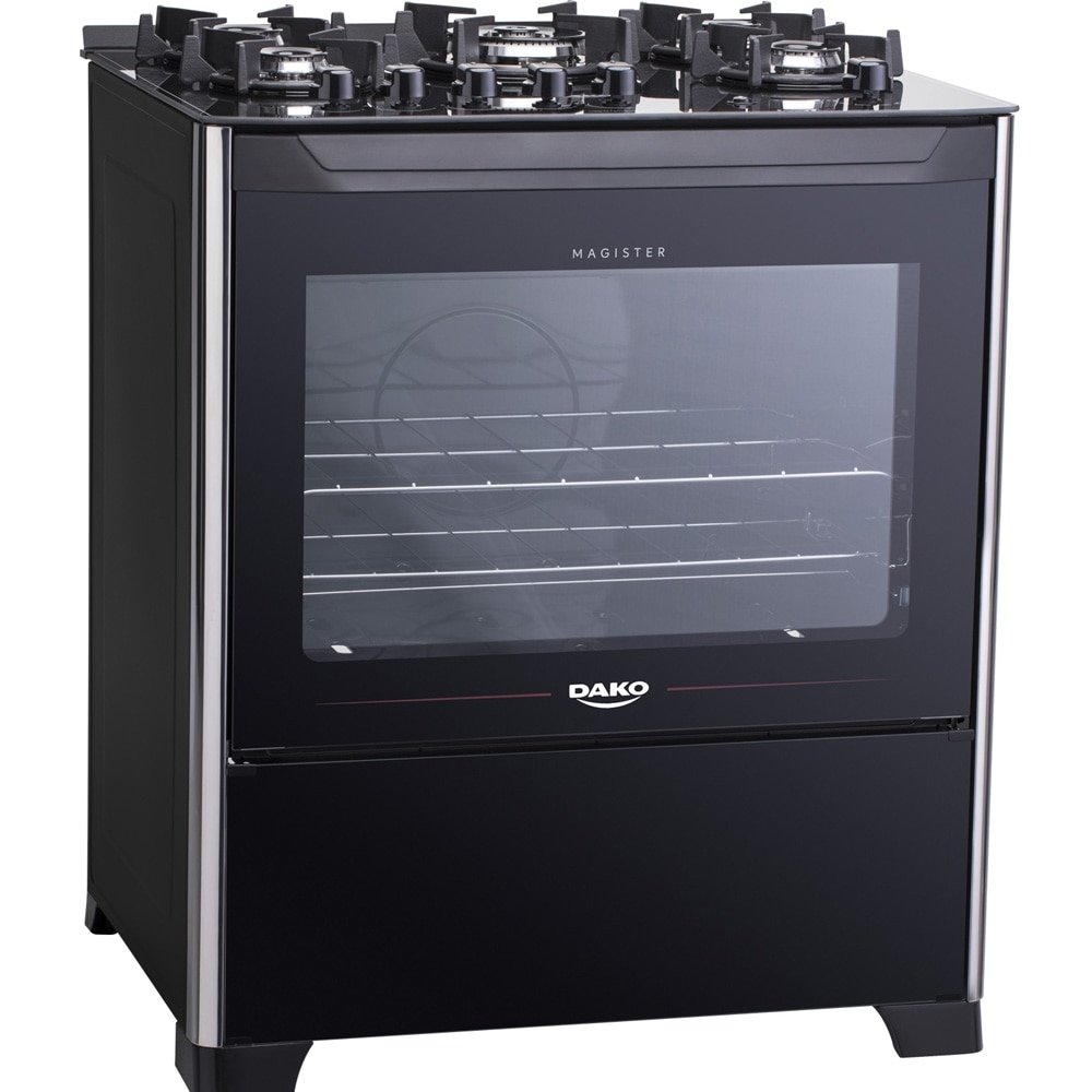 Fogão de Piso Dako 5 Bocas Magister, Preto, Mesa de Vidro, Acendimento Automático, Bivolt