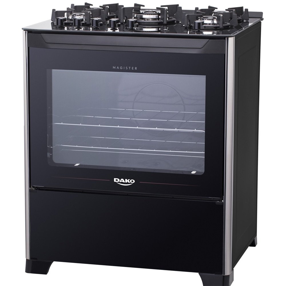Fogão de Piso Dako 5 Bocas Magister, Preto, Mesa de Vidro, Acendimento Automático, Bivolt