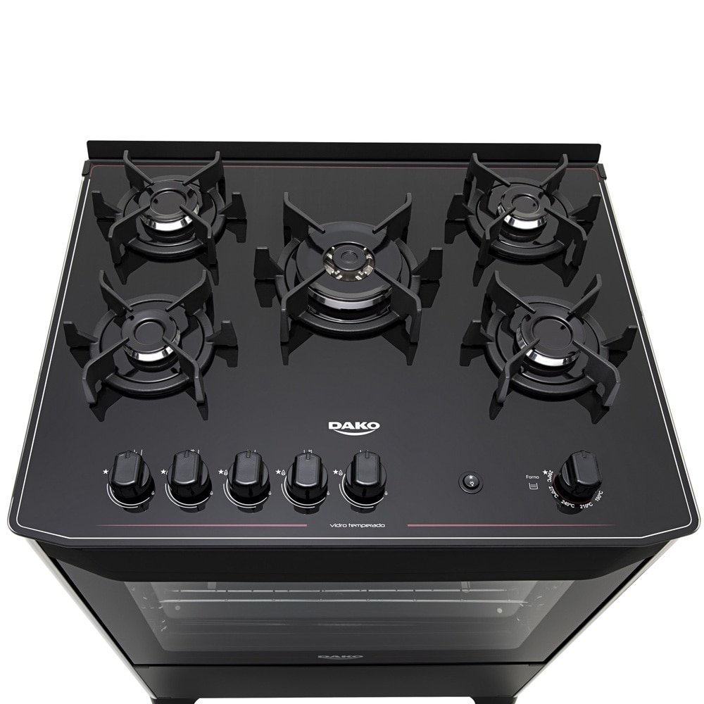Fogão de Piso Dako 5 Bocas Magister, Preto, Mesa de Vidro, Acendimento Automático, Bivolt