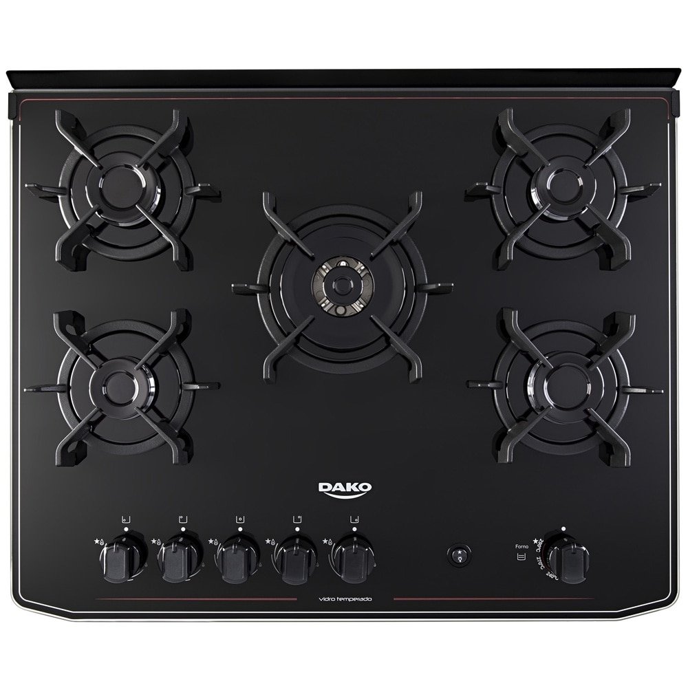 Fogão de Piso Dako 5 Bocas Magister, Preto, Mesa de Vidro, Acendimento Automático, Bivolt