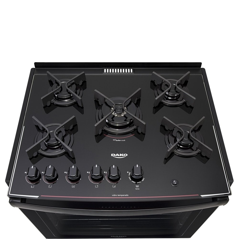 Fogão de Embutir Dako 5 Bocas Glass DE5VUP-PF0, Mesa de Vidro, Acendimento Automático, Preto, Bivolt