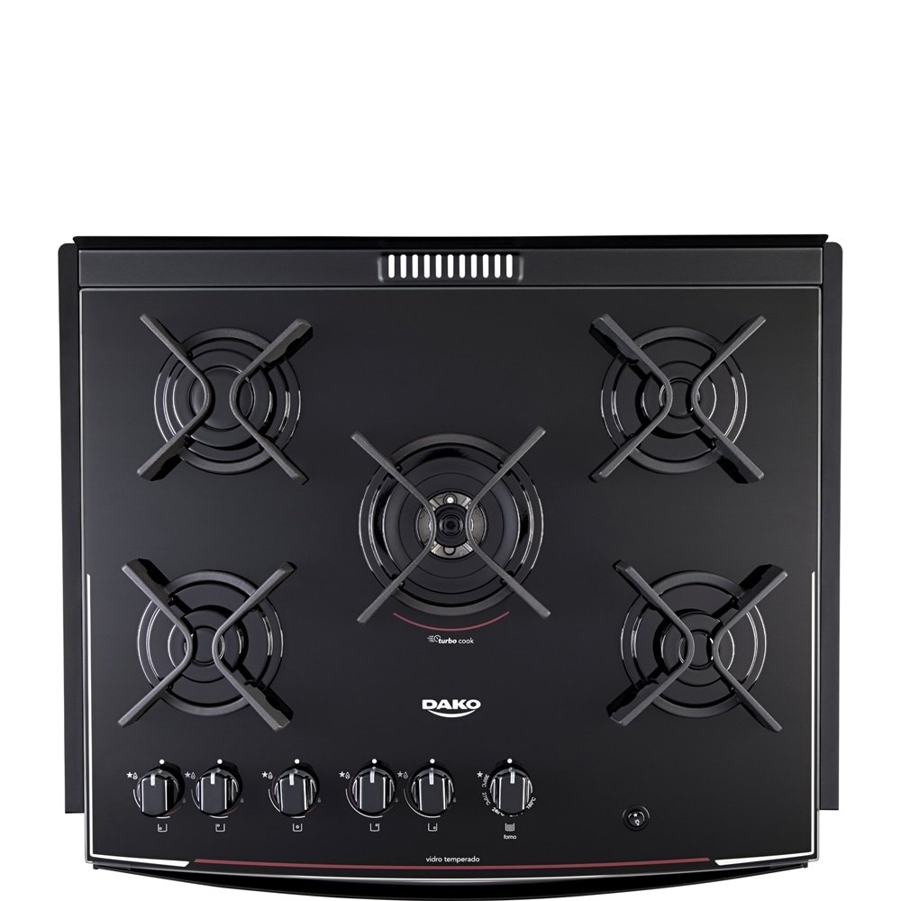 Fogão de Embutir Dako 5 Bocas Glass DE5VUP-PF0, Mesa de Vidro, Acendimento Automático, Preto, Bivolt