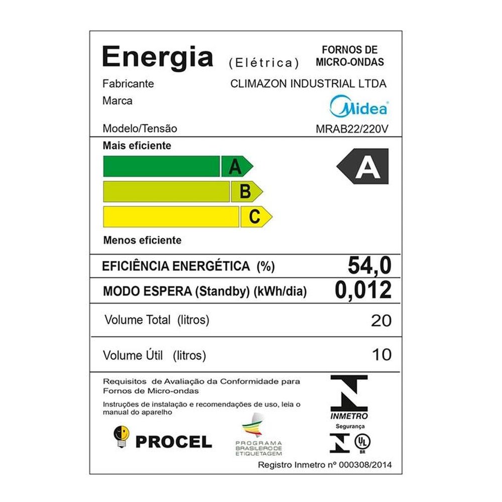 Micro-Ondas Midea 20 Litros MRAB21, Branco, 220V
