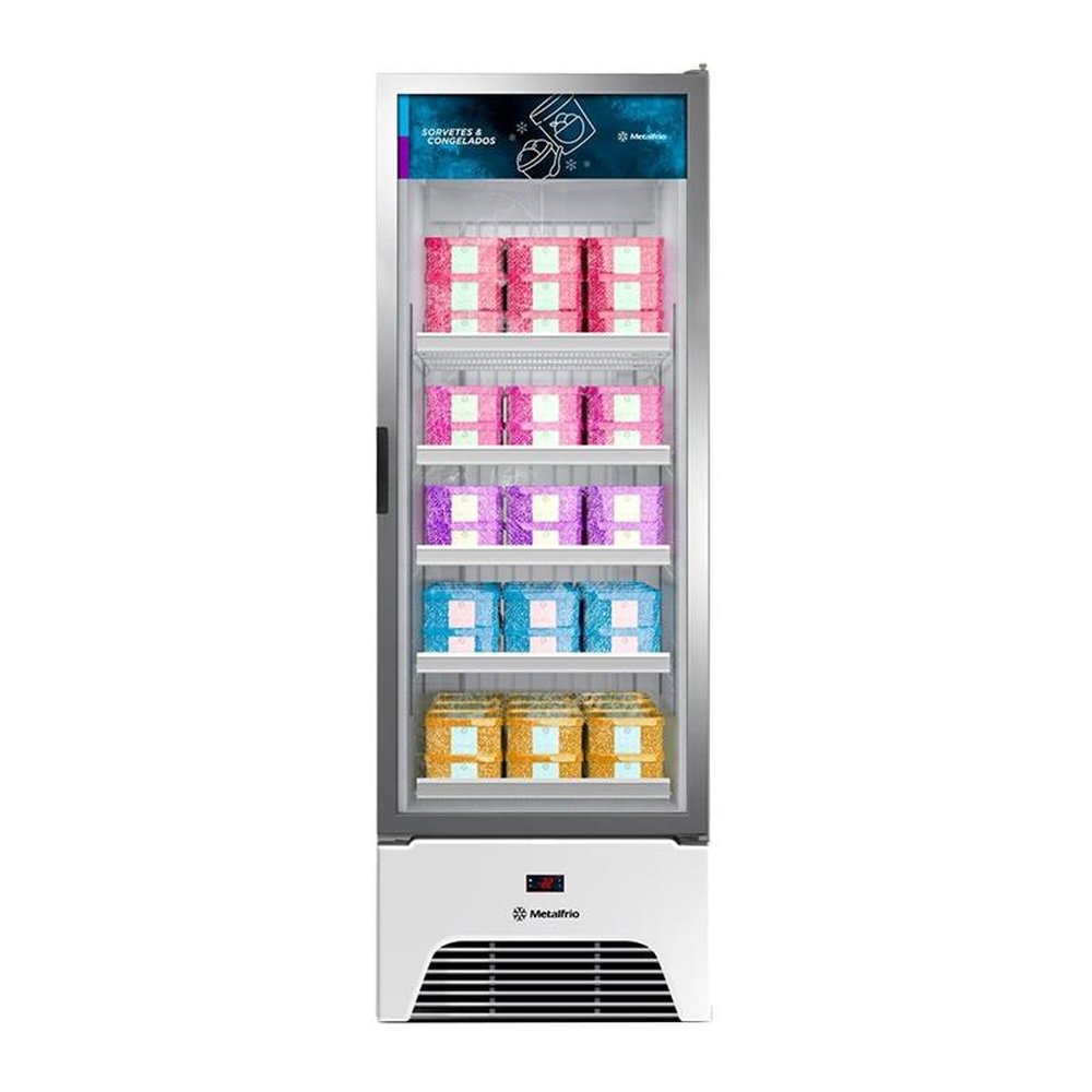 Freezer Vertical Metalfrio 560 Litros VF50AL, Frost Free, Porta de Vidro, Branco, 220V