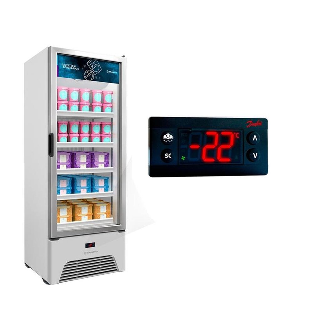 Freezer Vertical Metalfrio 560 Litros VF50AL, Frost Free, Porta de Vidro, Branco, 220V