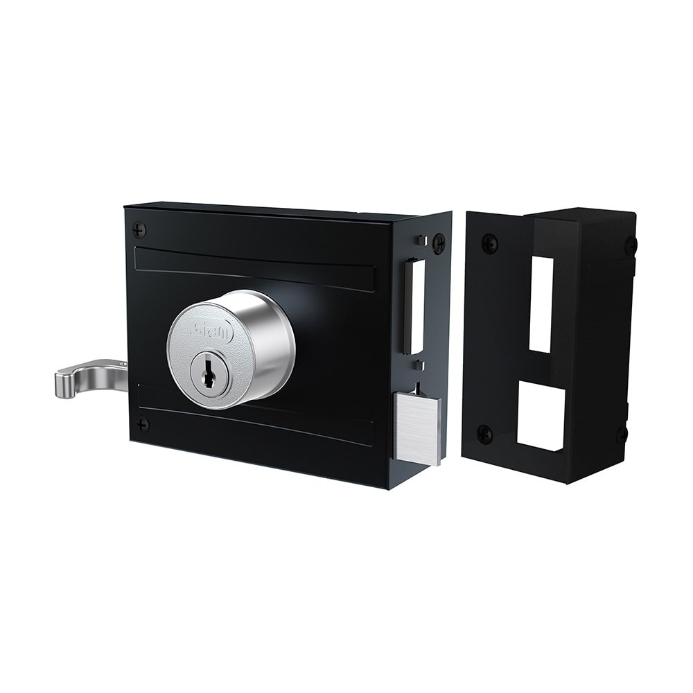 Fechadura Stam 701/100 Portão Sobrepor Preto Fosco/Inox