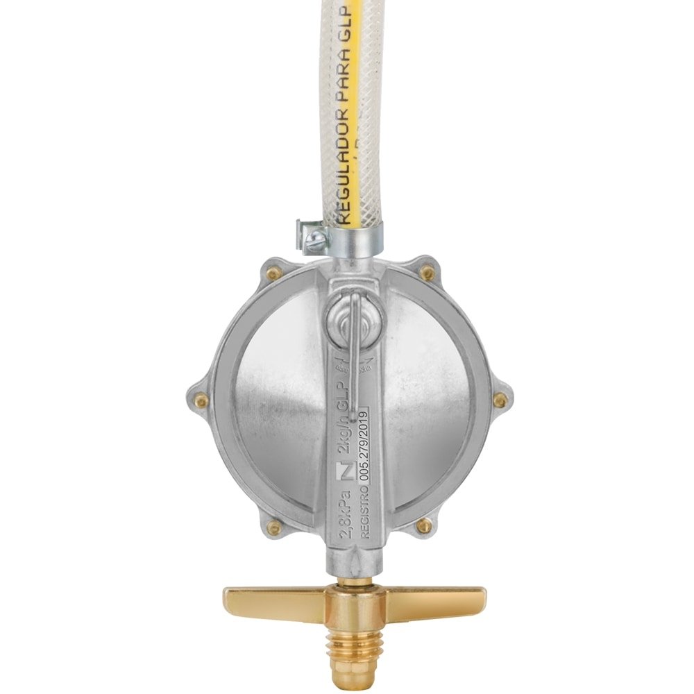 Regulador para Gás Papaiz 906P1M08, Baixa Pressão, Vazão 2Kg/H, com Mangueira 80cm