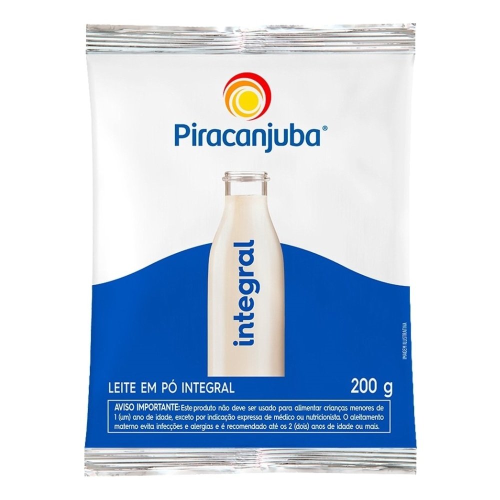 Leite em Pó Piracanjuba Integral Sachê 200g - Embalagem com 50 Unidades