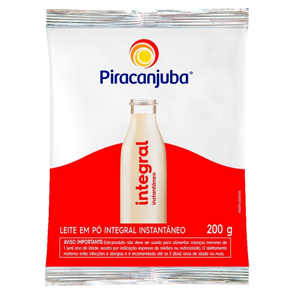 Leite em Pó Piracanjuba Instantâneo Sachê 200g - Embalagem com 50 Unidades