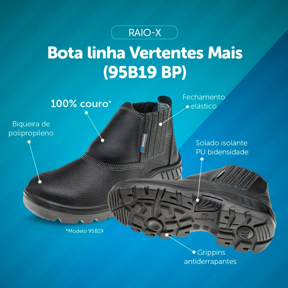 Botina de Segurança Marluvas 95B19-BP Couro PU Bidensidade Preta 40