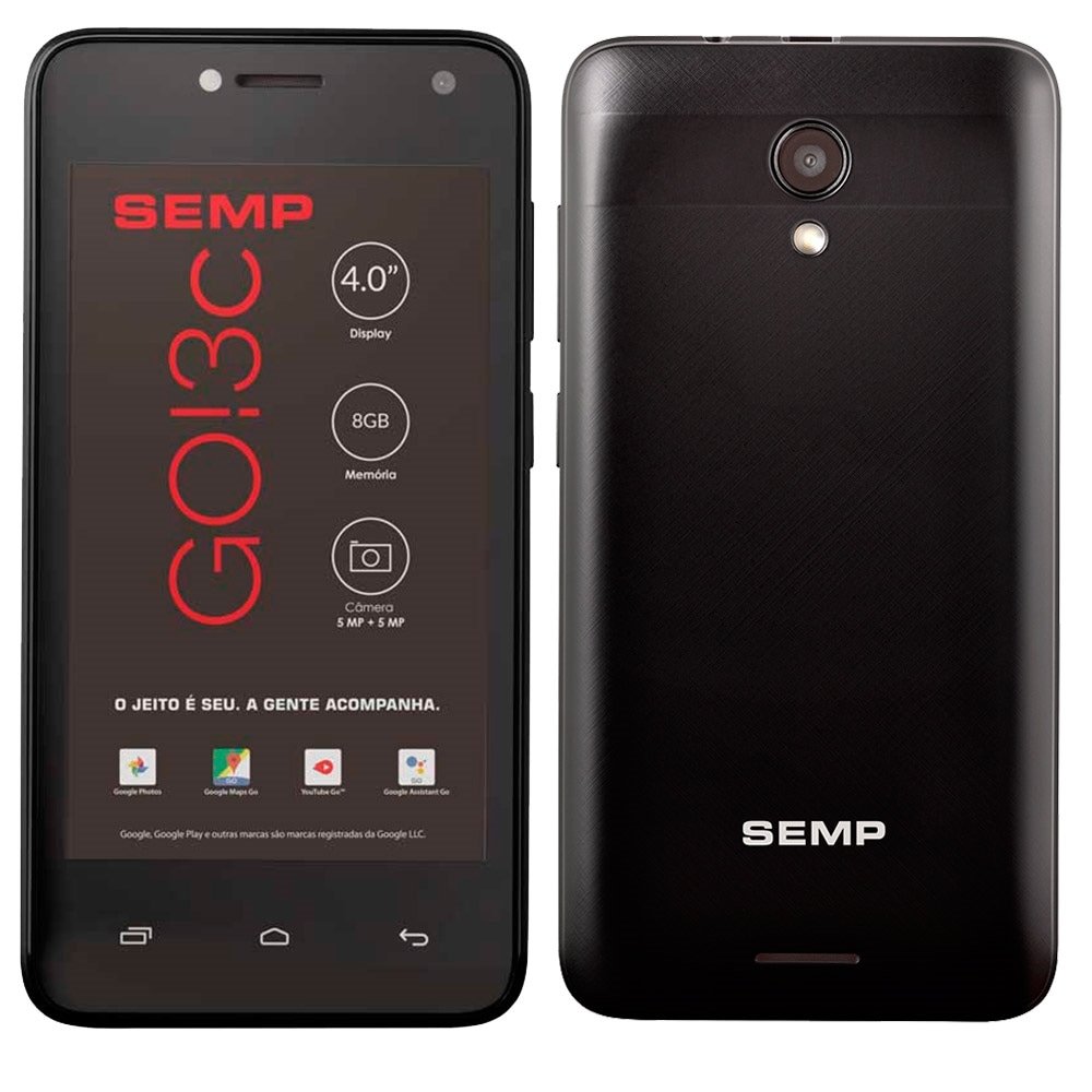 Smartphone Semp GO! 3c, Preto, Tela 4", 3G+Wi-Fi, Android, Câm Traseira 5MP e Frontal 5MP, 8GB